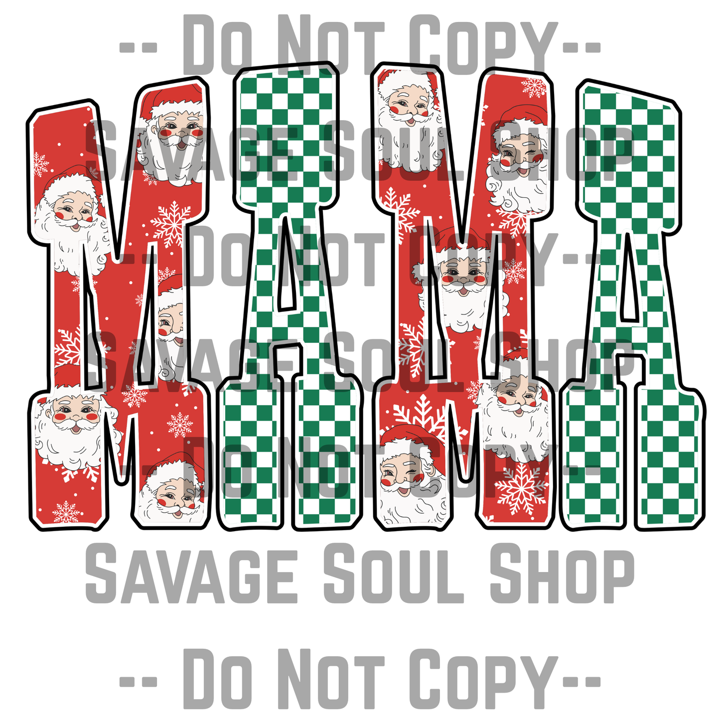 Santa Checkered Mama Transfer