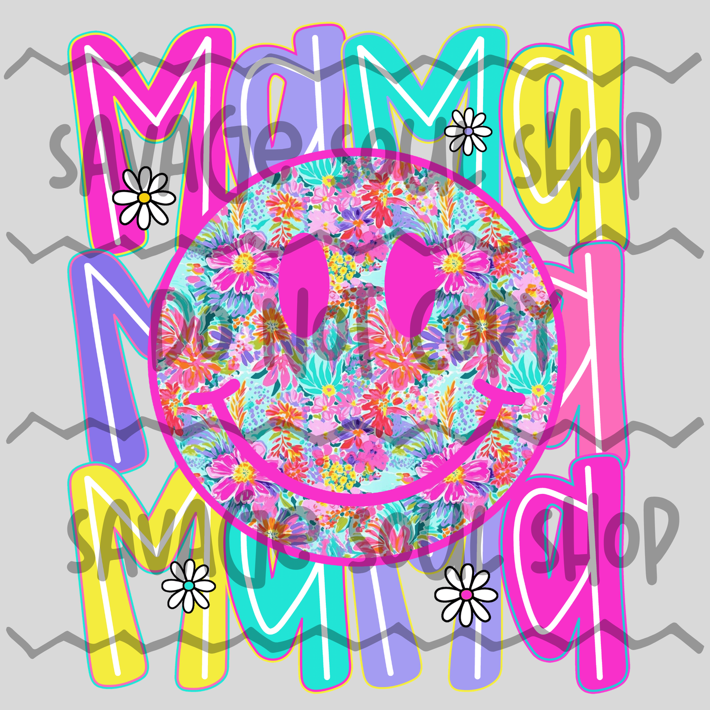 Neon Mama Smiley DTF Transfer