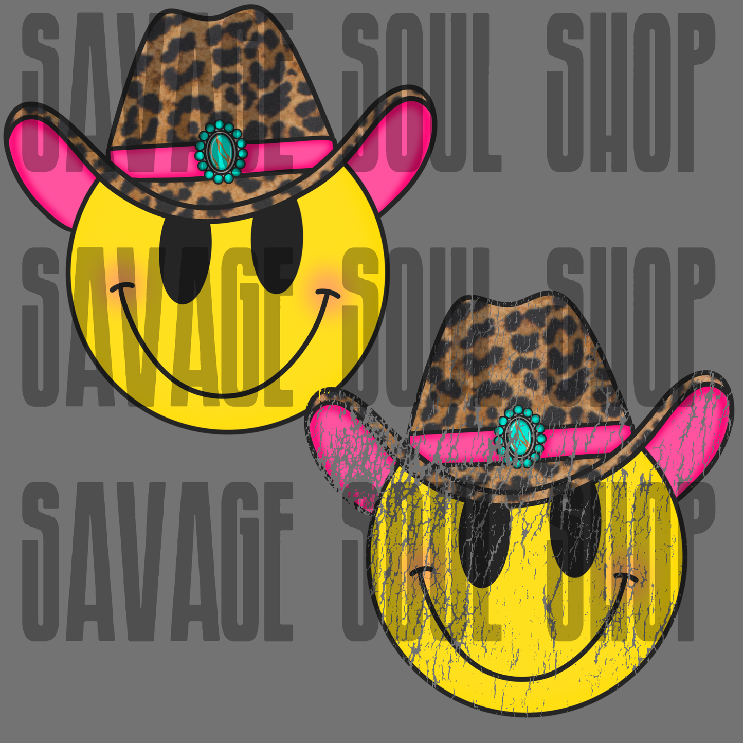 Leopard Hat Smiley DTF Transfer