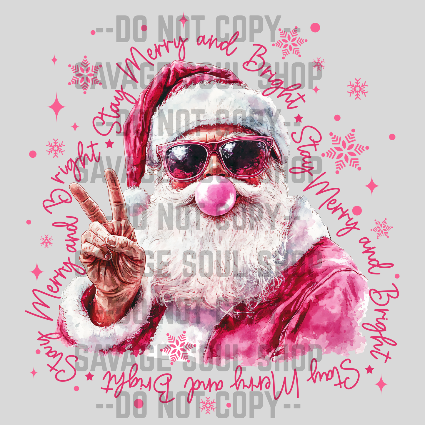 Pink Buble Gum Santa Transfer