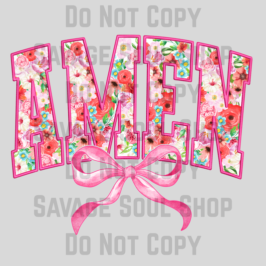 Amen with pink bow Transfer
