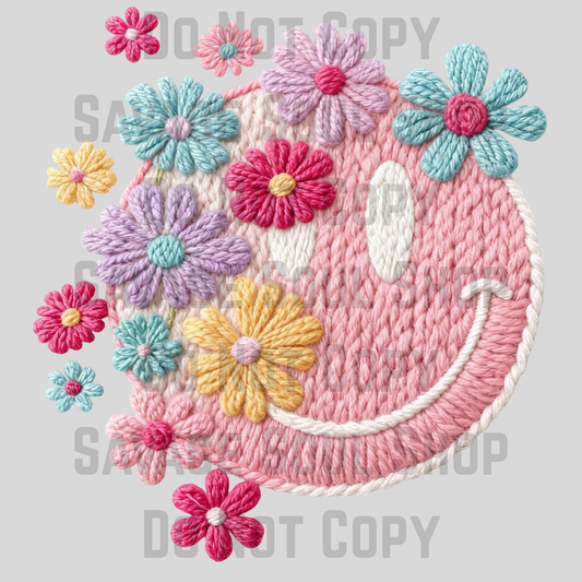 Yarn Floral Smiley Transfer