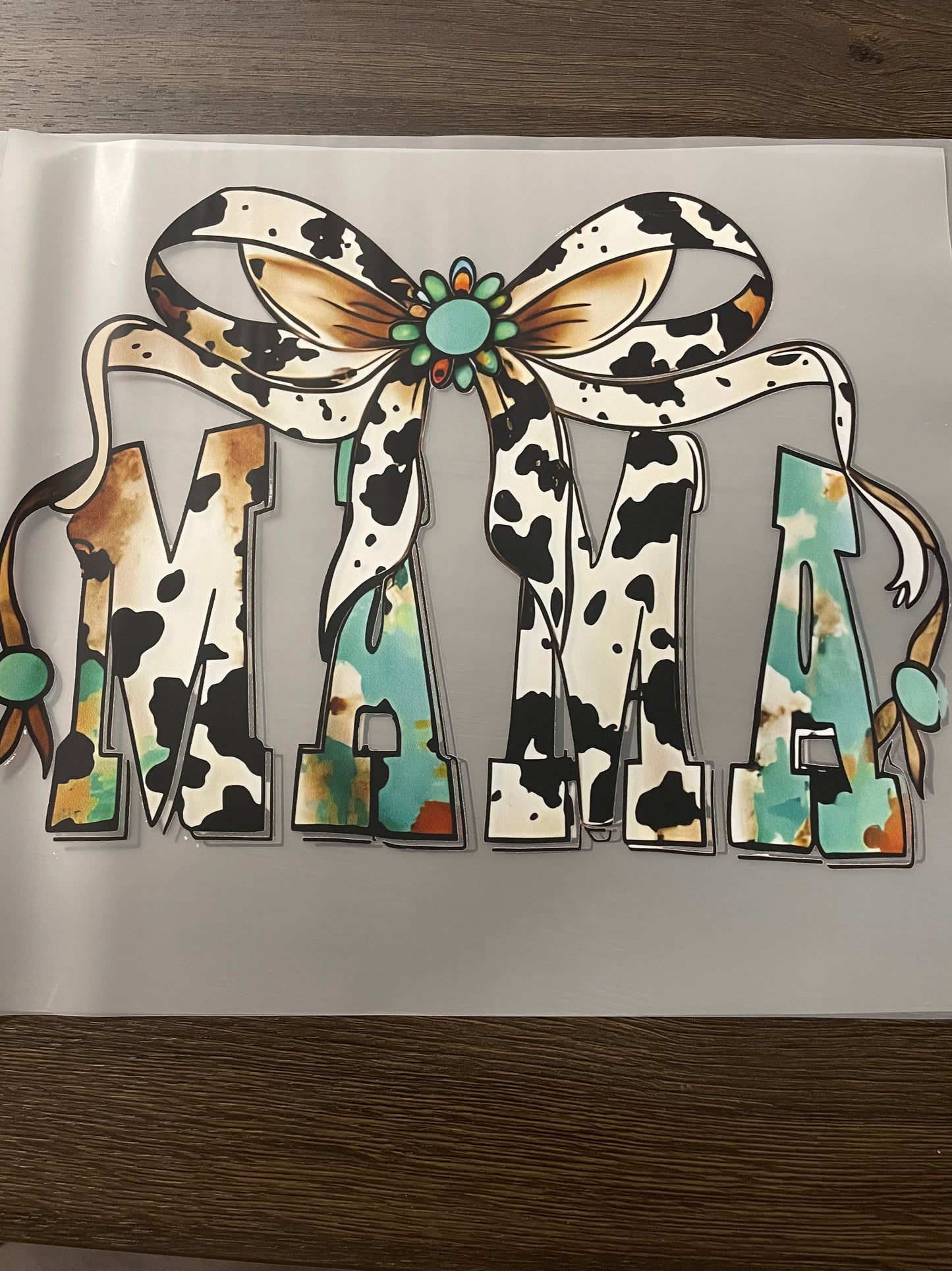 Western Mama Cow Print Bow Transfer