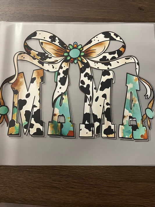 Western Mama Cow Print Bow Transfer